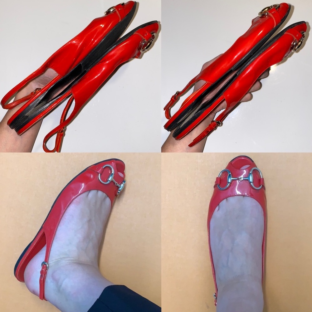 Gucci Horsebit Red Patent Slingback Sandal Flats - Picture 13 of 17